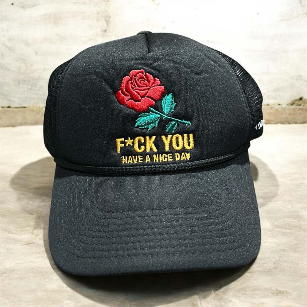 Field Grade Have A Nice Day Rose Embroidery Trucker Hat